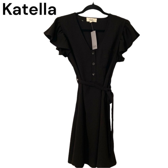 NWT Katella Black Belted Dress Large - Picture 1 of 8